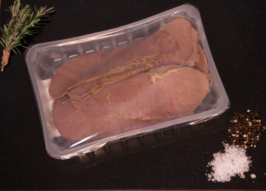 500g cooked sliced roast beef in tray from Salvatori Butchers Kent