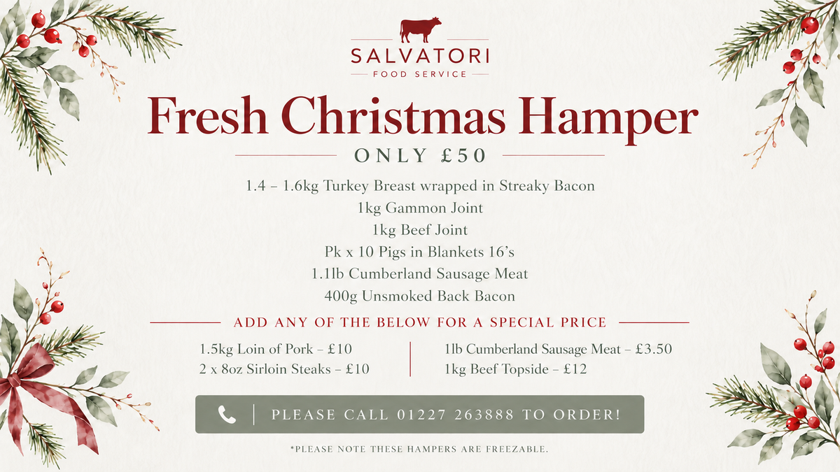 Salvatori £50 Christmas Meat hamper with turky, beef. gammon and pigs in blankets 