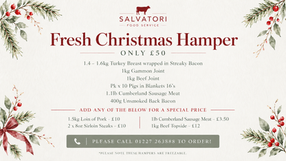 Salvatori £50 Christmas Meat hamper with turky, beef. gammon and pigs in blankets 
