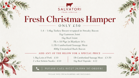 Salvatori £50 Christmas Meat hamper with turky, beef. gammon and pigs in blankets 