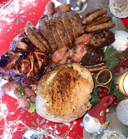 christmas roast dinner with turkey and festive trimmings